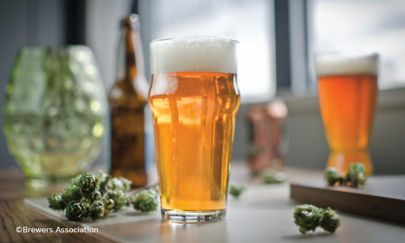 Selecteren van hop voor bier Glazen bier op tafel met hopbloemen er omheen